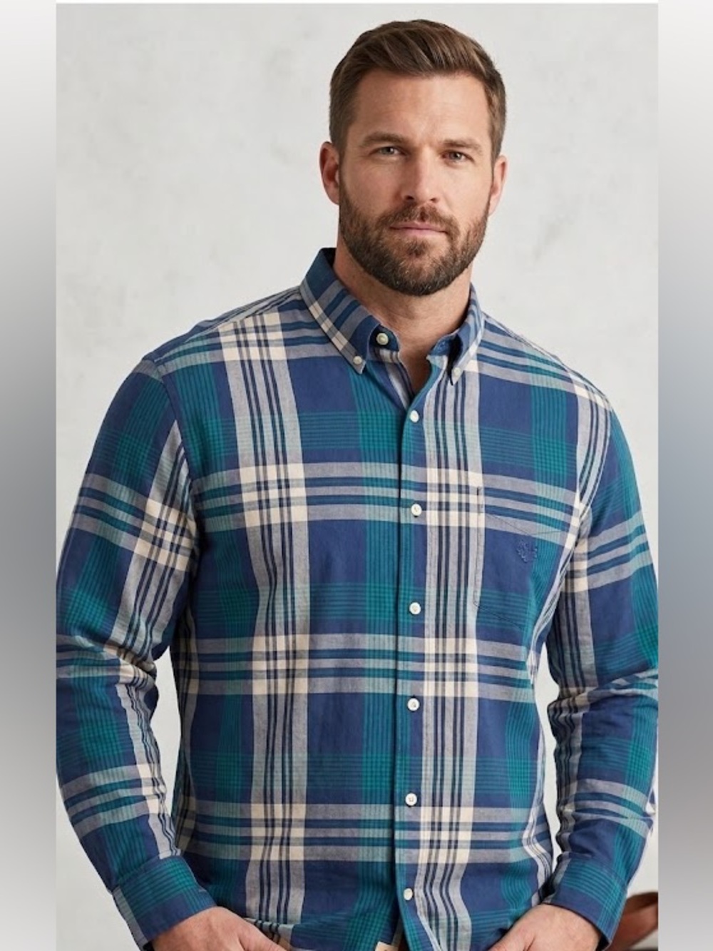 Chaps NWT Men's XL Teal and Navy Plaid Button Down Shirt